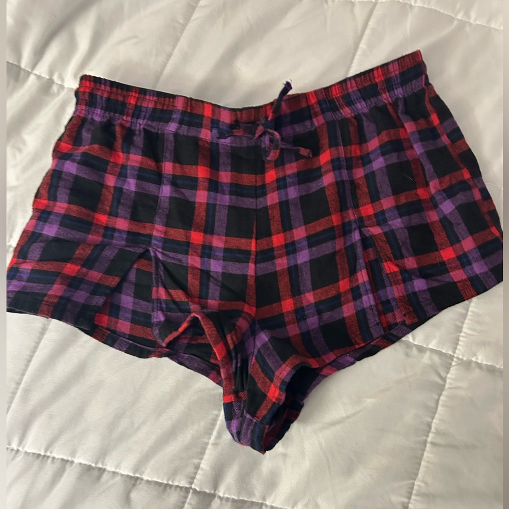 Savage X Fenty Red and Purple Plaid Sleep Shorts